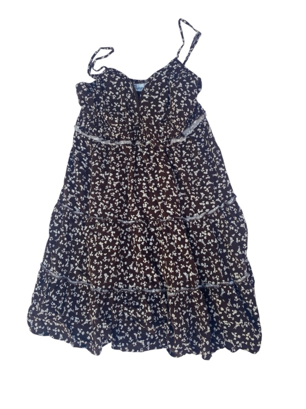 No Boundaries Navy Floral Tiered Spaghetti-Strap Dress